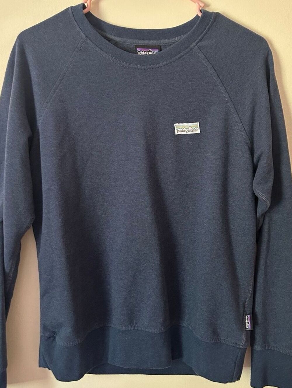 Patagonia Ahnya Crew Organic Cotton Blue Crewneck Sweater Small Logo